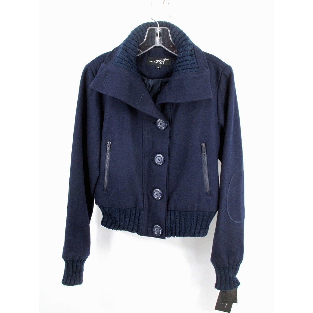 White Rivet Womens Navy Blue Wool Blend Pea Coat Bomber Jacket Collared M